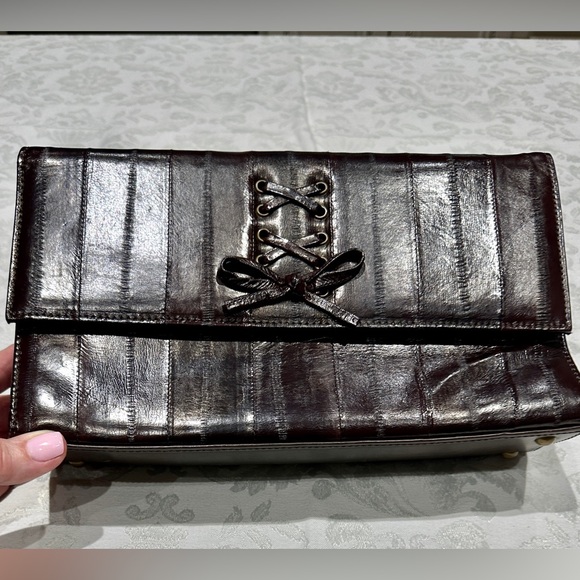 Exotic Eel Skin Van Eli Crossbody Handbag Brown Soft / Clutch 🖤 New Vintage - Picture 1 of 7